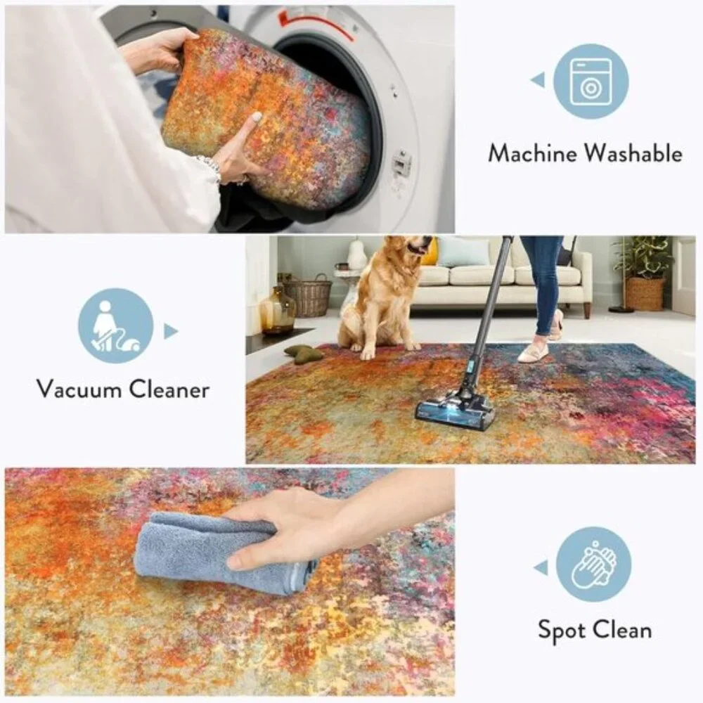 3x5 Modern Abstract Area Rug, Washable Colorful Non-Slip Carpet for Home & Room